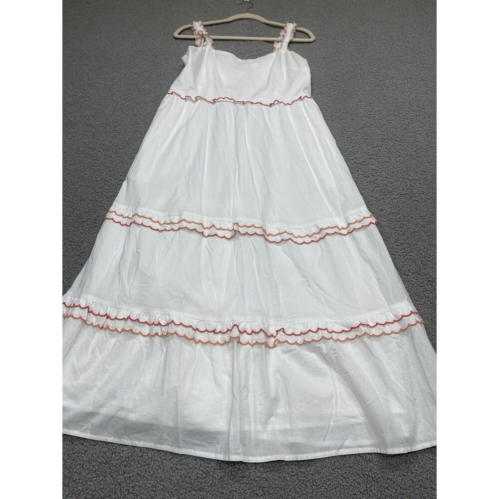 J Crew Midi Dress Women White Scalloped Trim Preppy Vacay Retro Boho Size 10 NWT